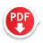 Rotes Icon mit dem Text 'PDF' und einem nach unten zeigenden Pfeil, das den Download oder die Erstellung des Abibuch-Layouts als druckfertiges PDF symbolisiert.